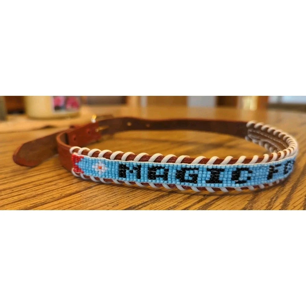 NOS Magic Forest Lake George NY Novelty Beaded Leather Belt Kids Youth Adult 22